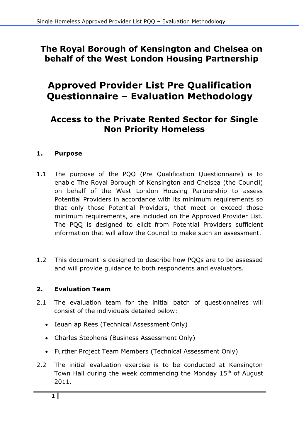 Approved Provider List Pre Qualification Questionnaire Evaluation Methodology