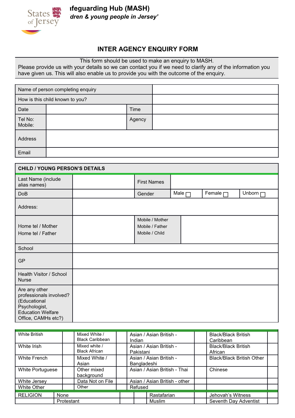 Inter Agency Enquiry Form