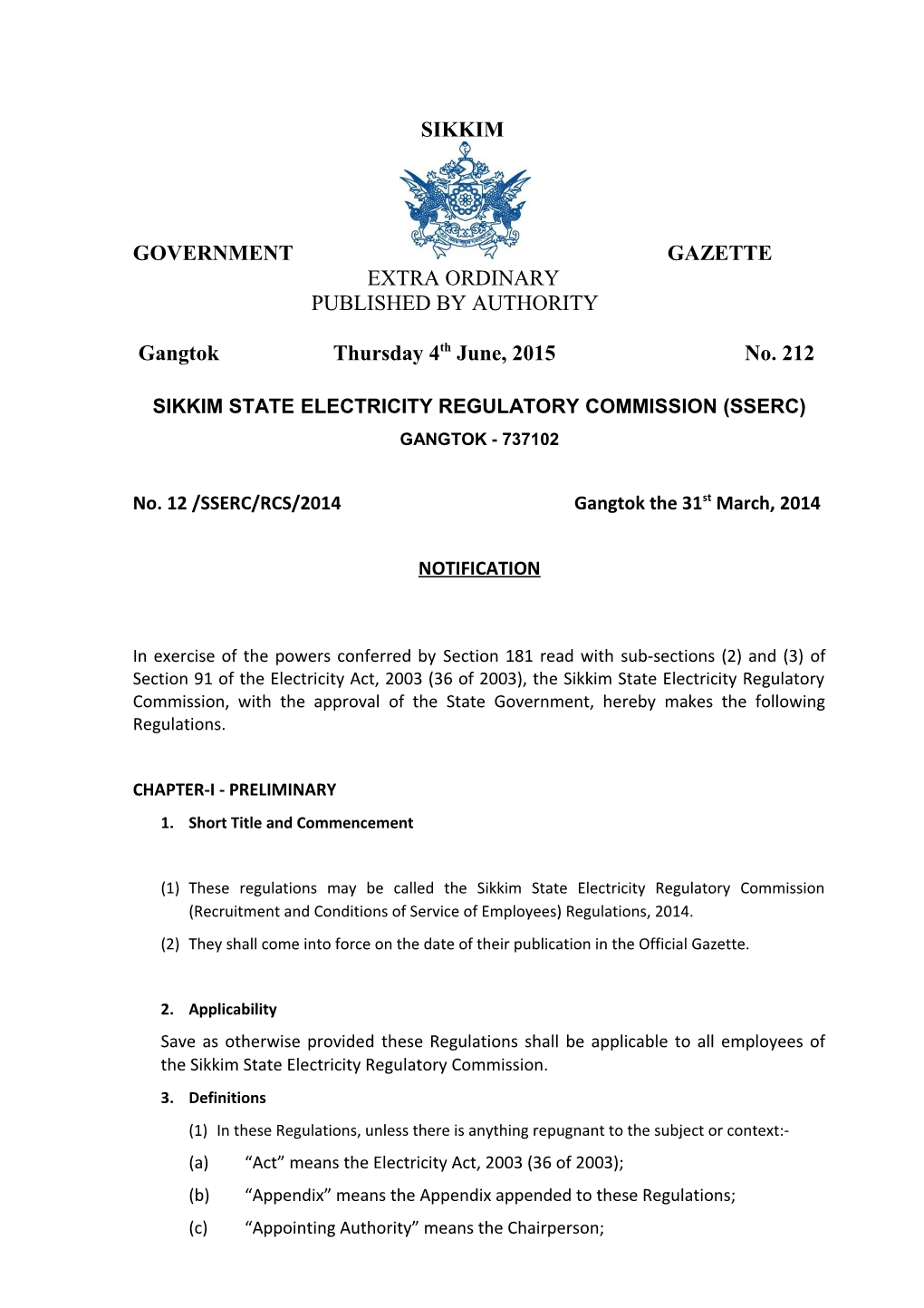 Sikkim State Electricity Regulatory Commission (Sserc)