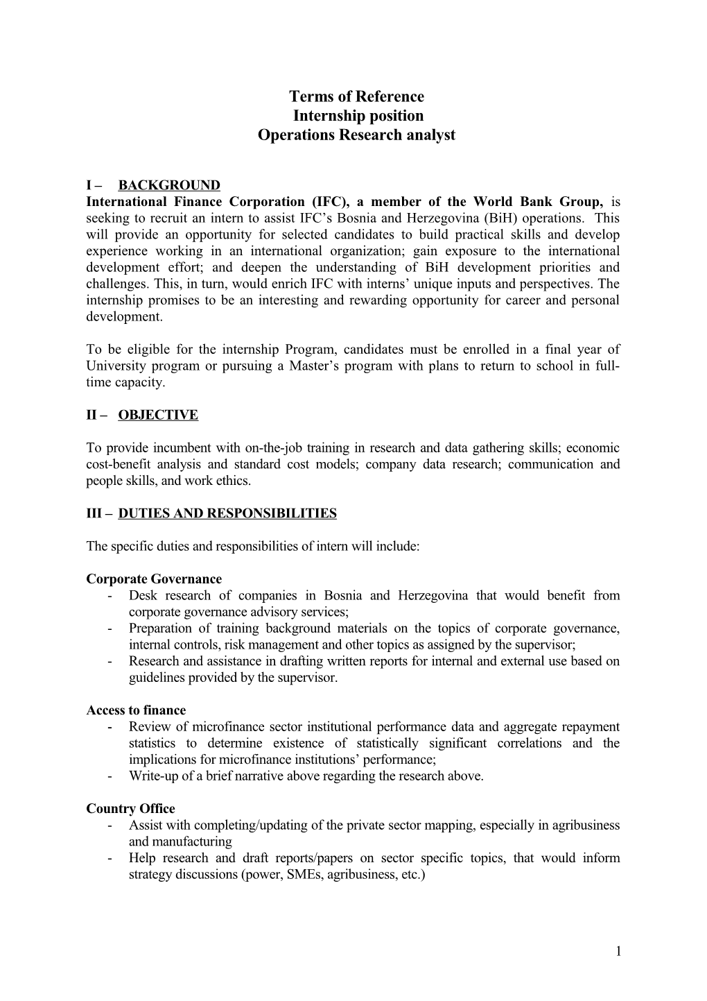 Terms of Reference Internship Position