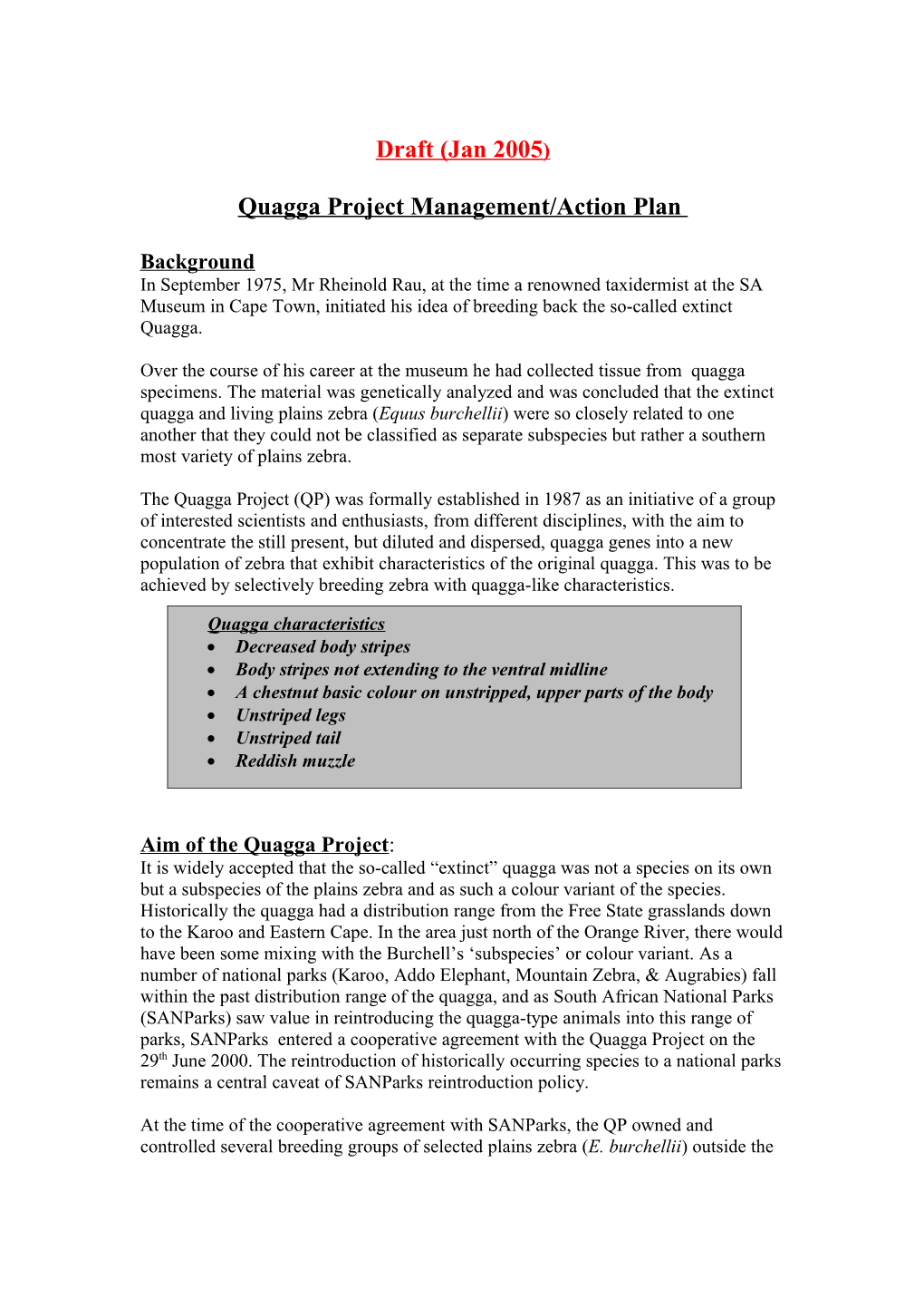 Quagga Project Management Plan