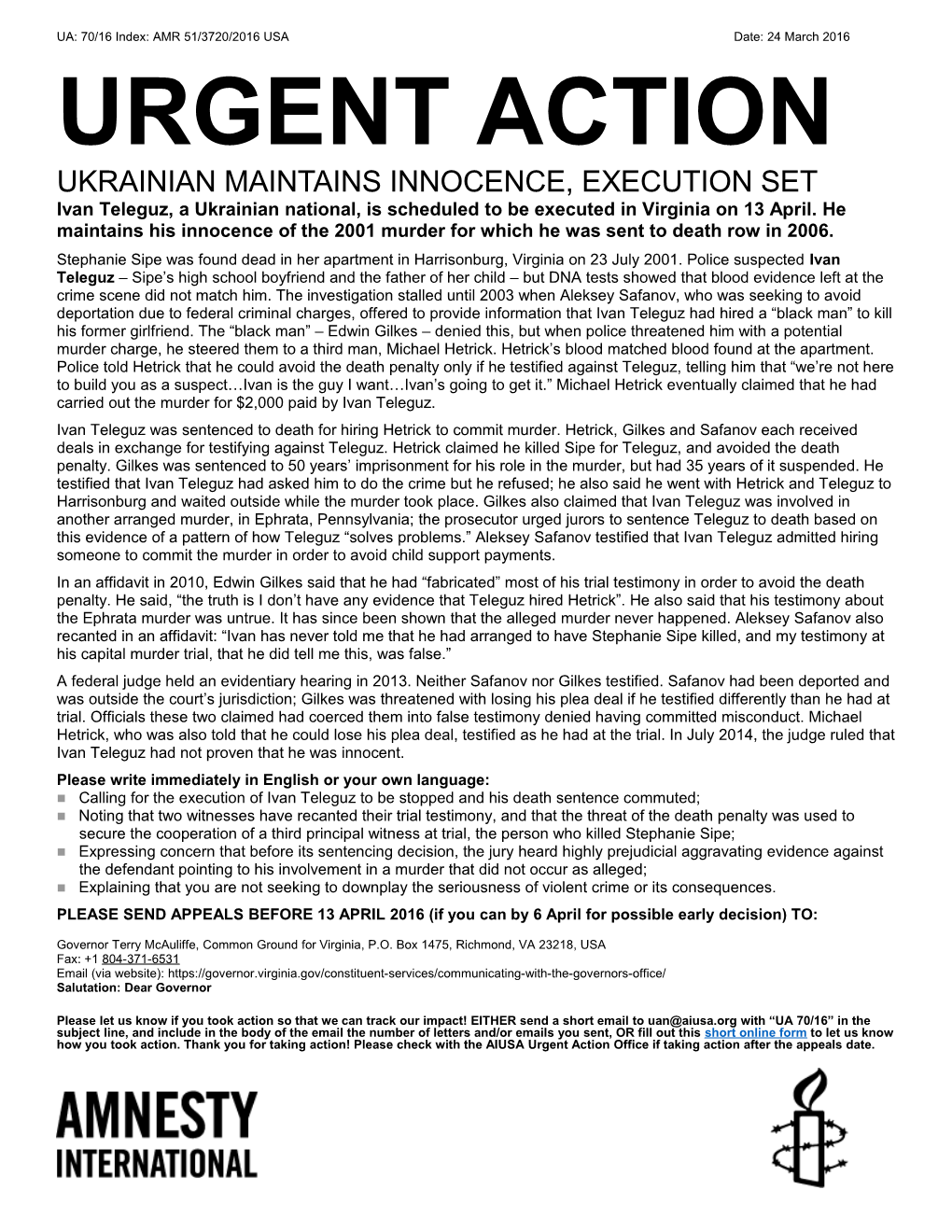 Ukrainian Maintains Innocence, Execution Set