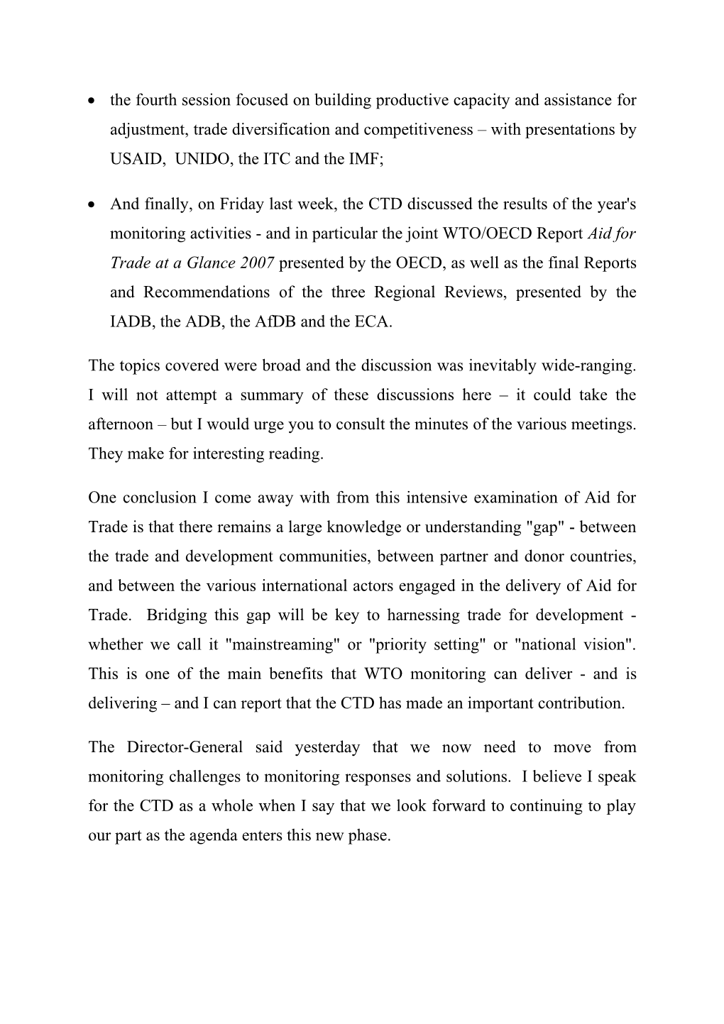 Report on the CTD's Periodic Reviews of Aid for Trade