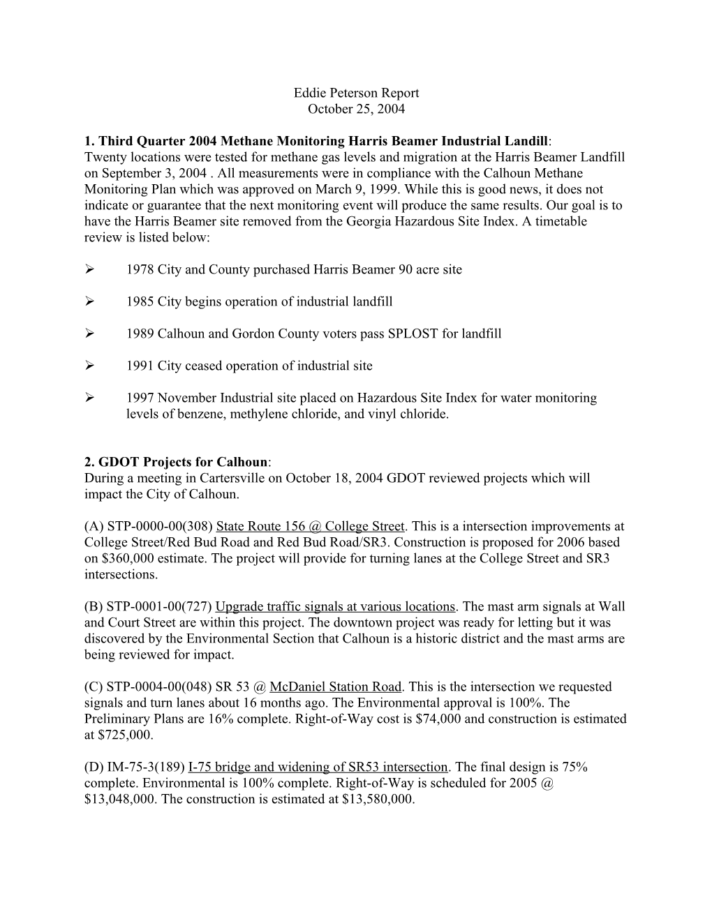 1. Third Quarter 2004 Methane Monitoring Harris Beamer Industrial Landill