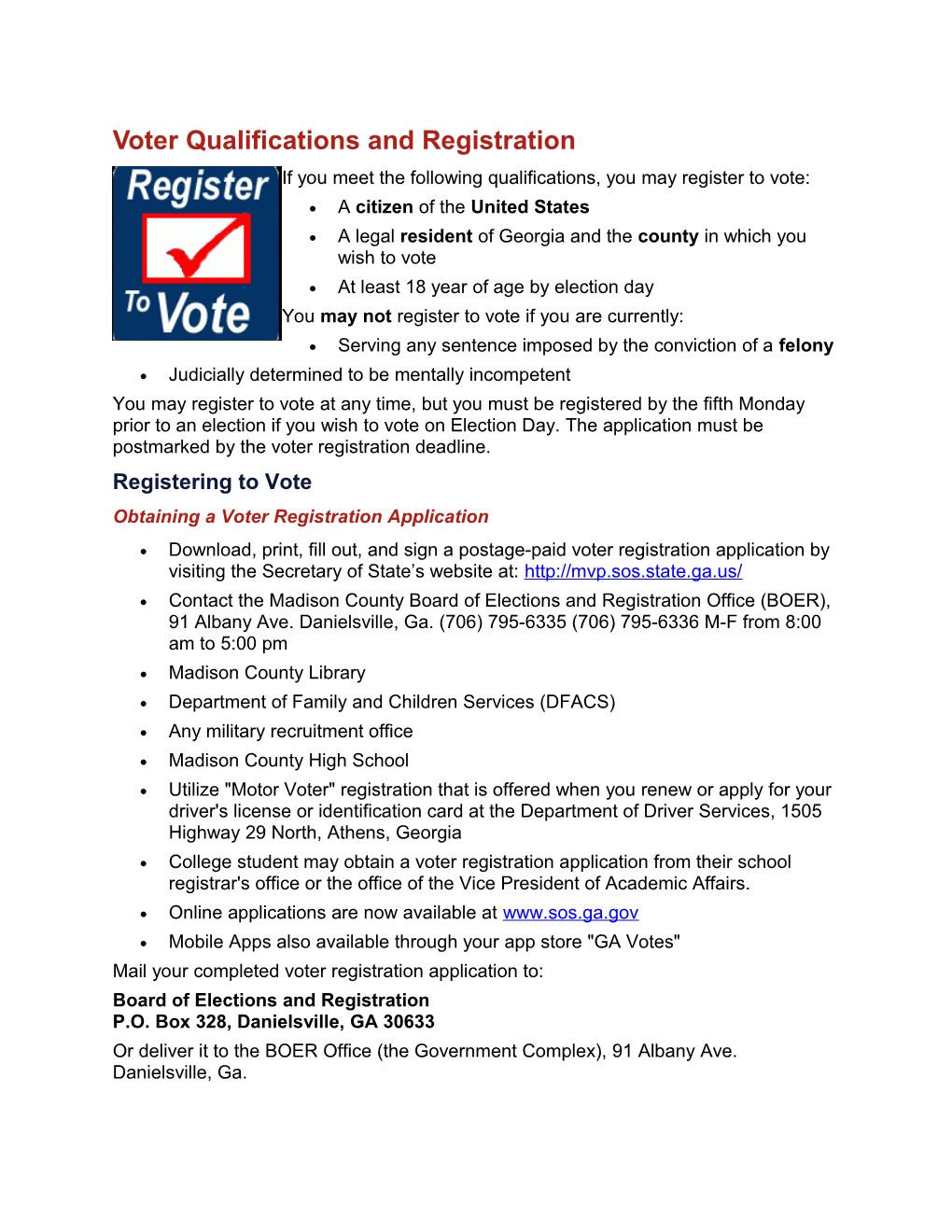 Voter Qualifications and Registration