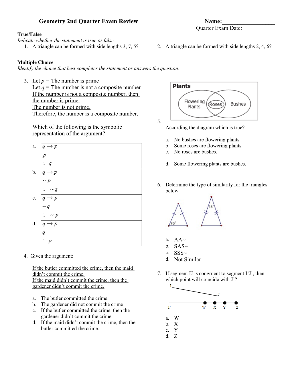 Geometry 2Nd Quarter Exam Review 2013-2014