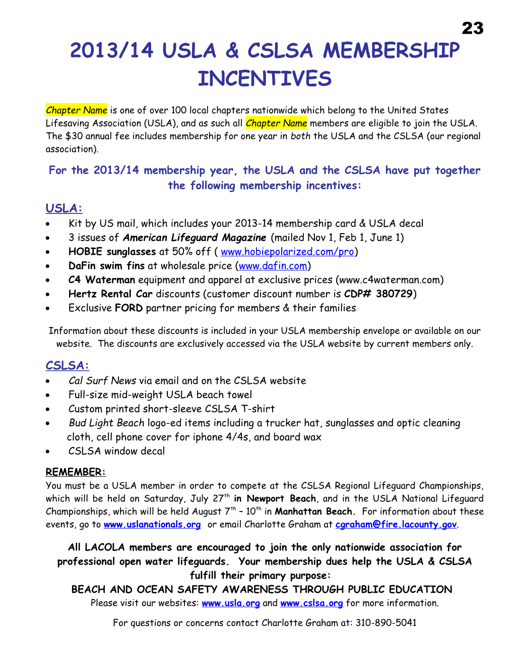 2006/07 Usla & Cslsa Membership Incentives