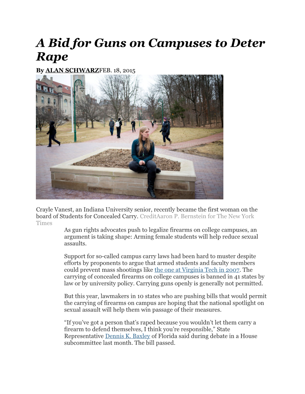 A Bid for Guns on Campuses to Deter Rape