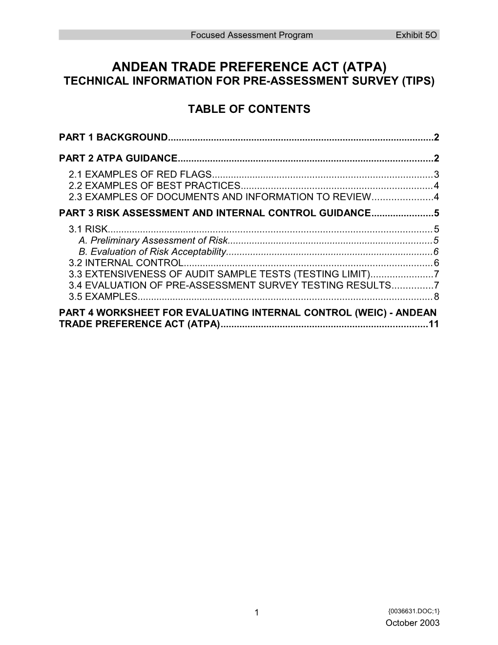 FAP Doc - Exhibit 5O - Andean Trade Preference Act (APTA) - (0036631;1)