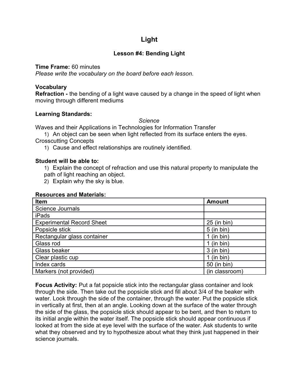 Lesson #4:Bending Light