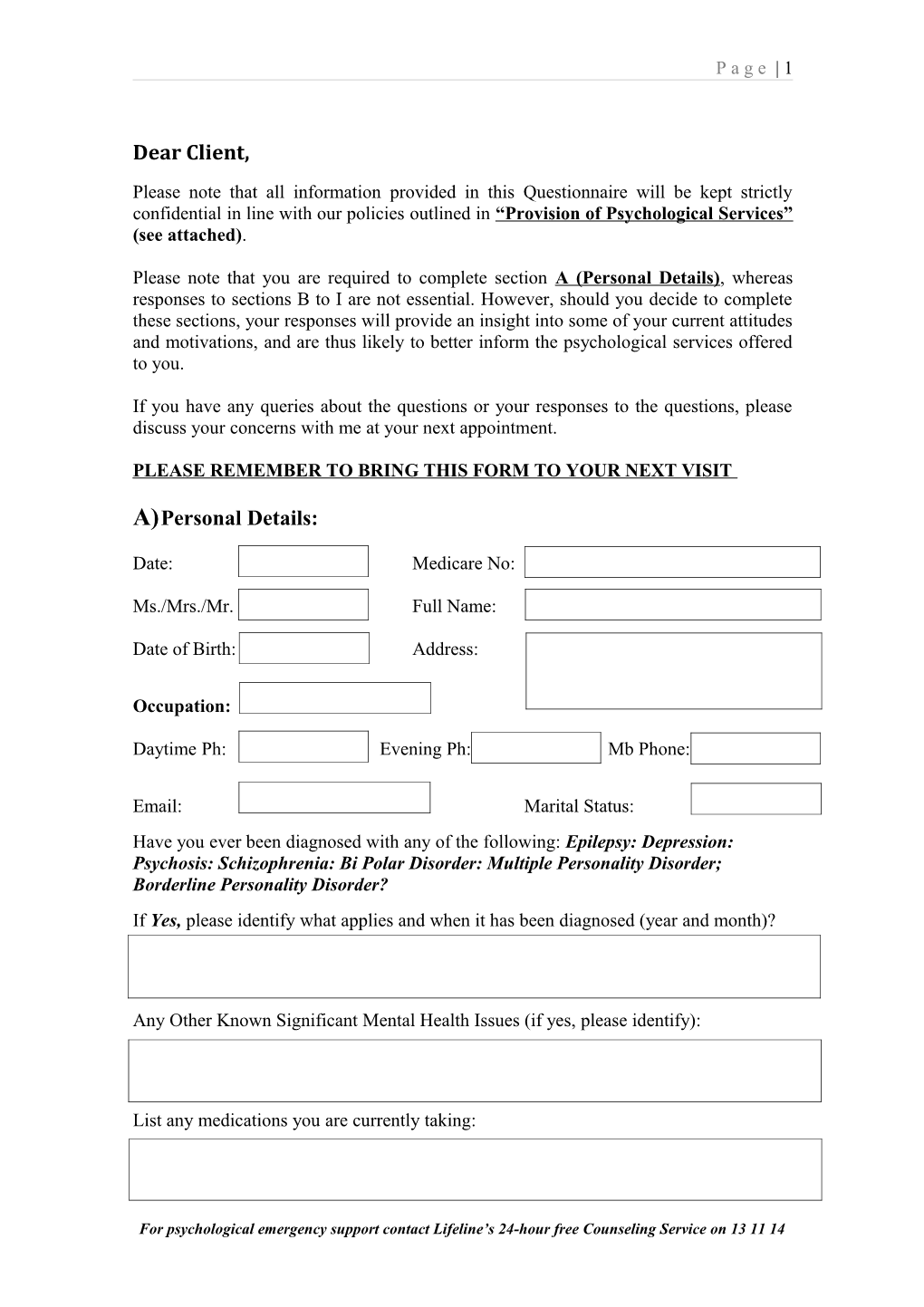 Please Remember to Bring This Form to Your Next Visit