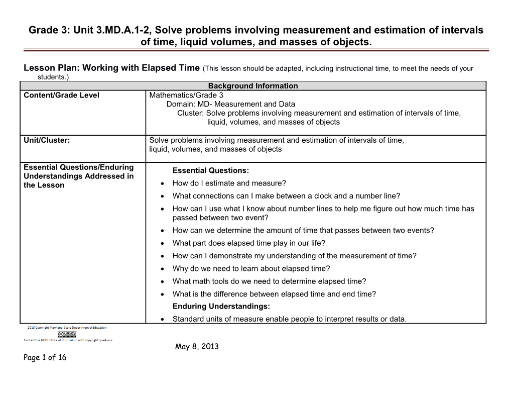 Grade 3: Unit 3.MD.A.1-2, Solve Problems Involving Measurement and Estimation of Intervals