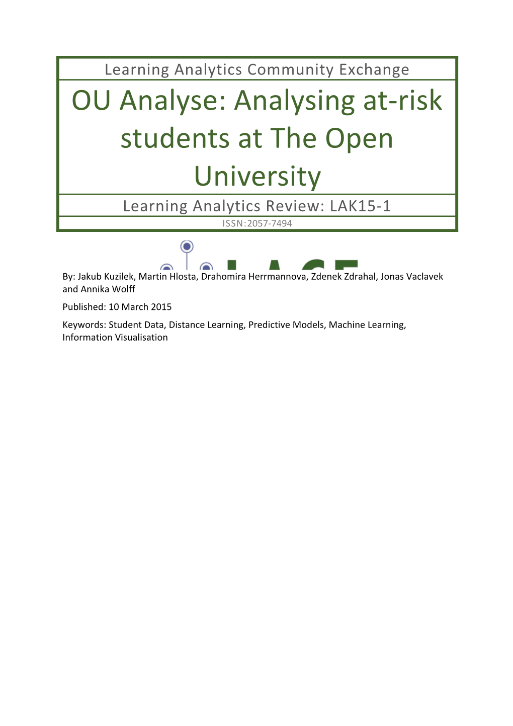 OU Analyse: Analysing At-Risk Students at the Open University