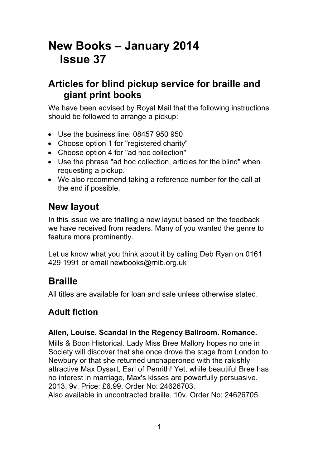 Articles for Blind Pickup Service for Braille and Giant Print Books
