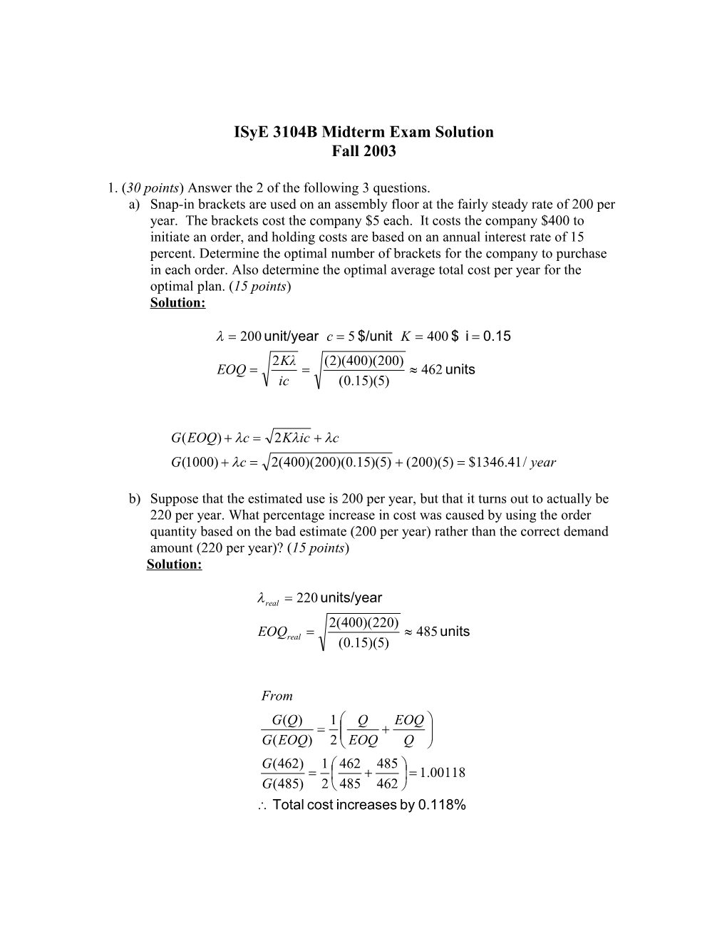 Isye 3104B Midterm Exam Solution