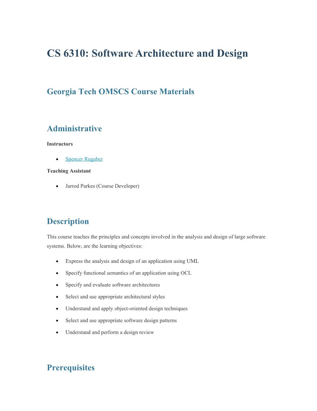 CS 6310: Software Architecture and Design