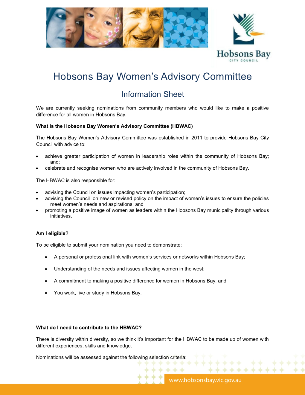What Is the Hobsons Bay Women S Advisory Committee (HBWAC)