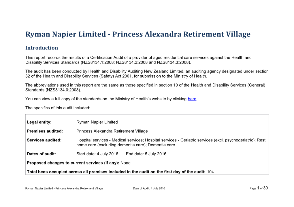 Ryman Napier Limited - Princess Alexandra Retirement Village