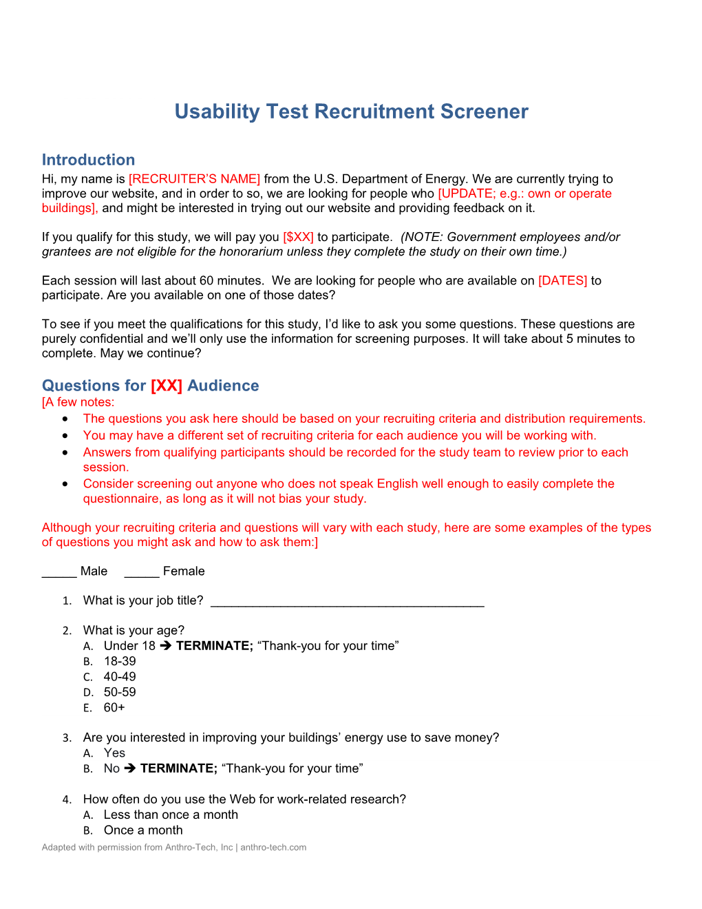 Usability Test Recruitment Screener