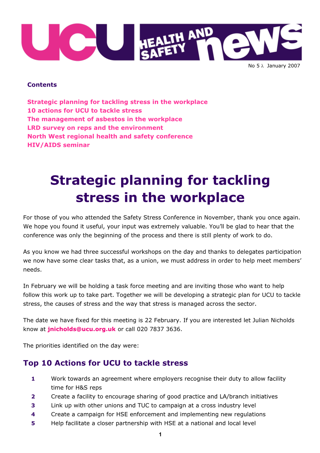 Strategic Planning for Tackling Stress in the Workplace