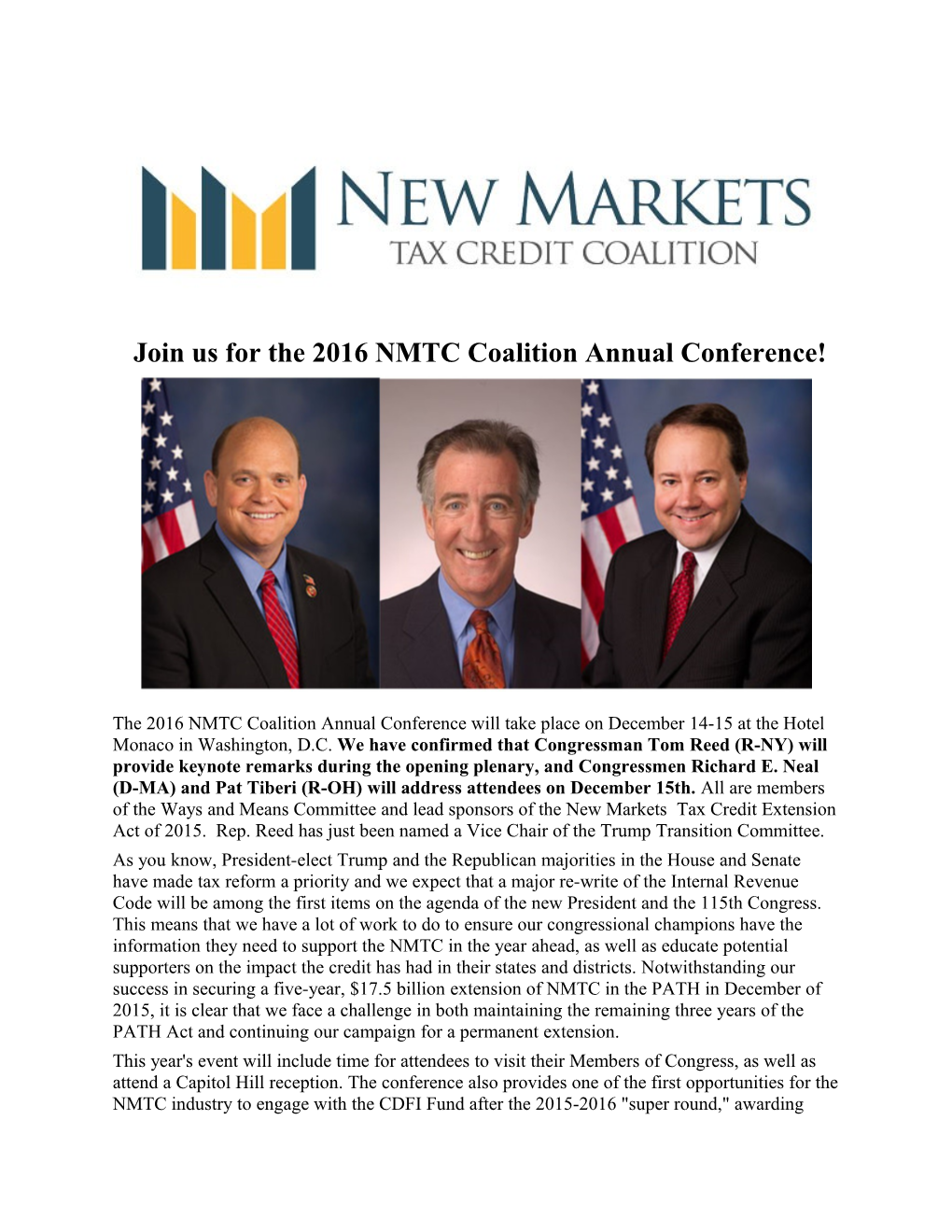 Join Us for the 2016 NMTC Coalition Annual Conference!