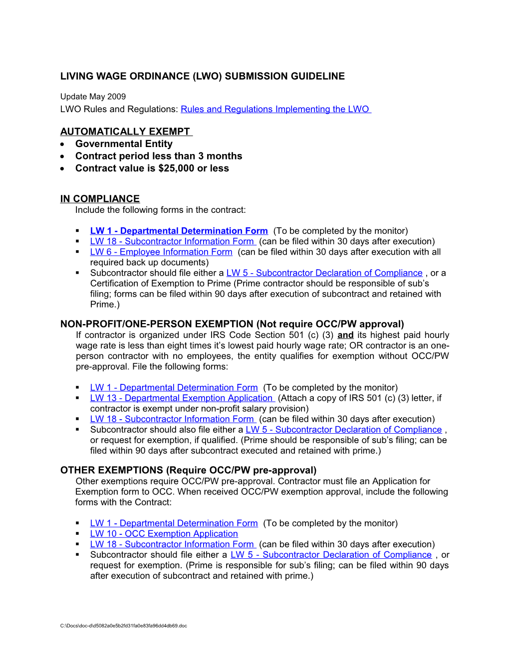 Living Wage Ordinance (Lwo) Submission Guideline