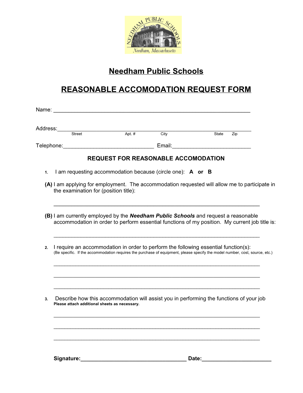 Reasonable Accomodation Request Form