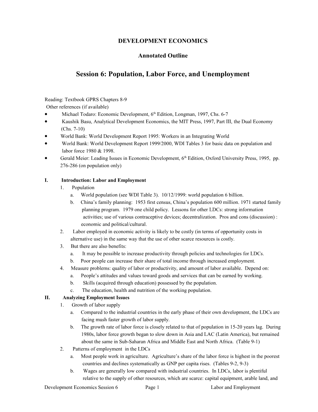 Session 6: Population, Labor Force, and Unemployment