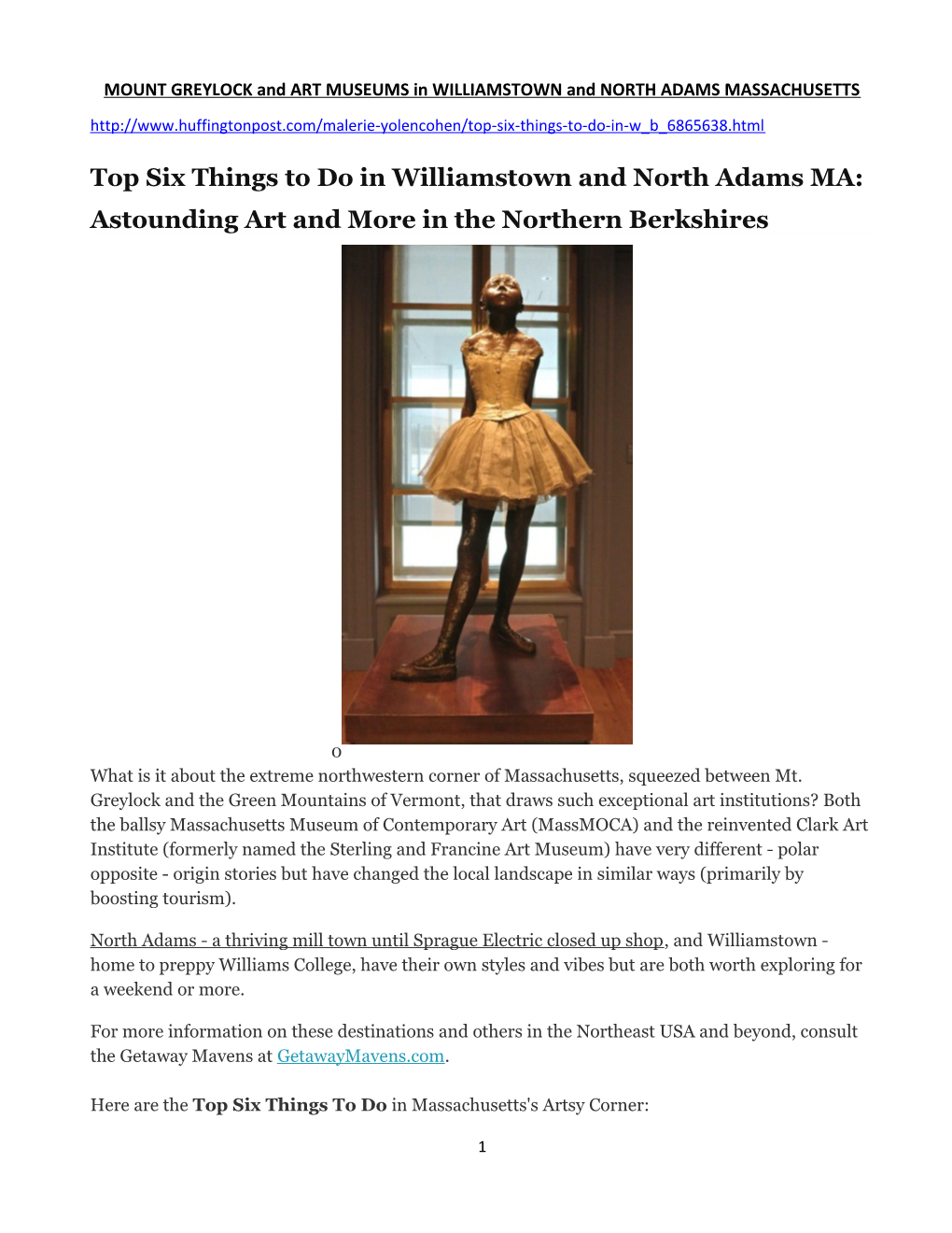 MOUNT GREYLOCK and ART MUSEUMS in WILLIAMSTOWN and NORTH ADAMS MASSACHUSETTS