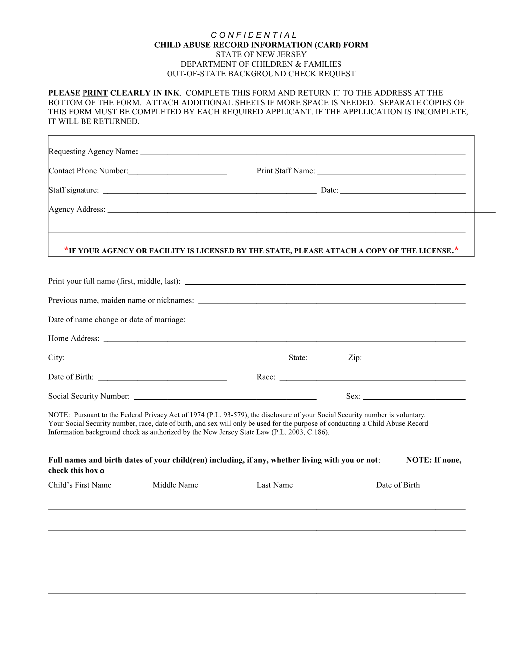Child Abuse Record Information Form