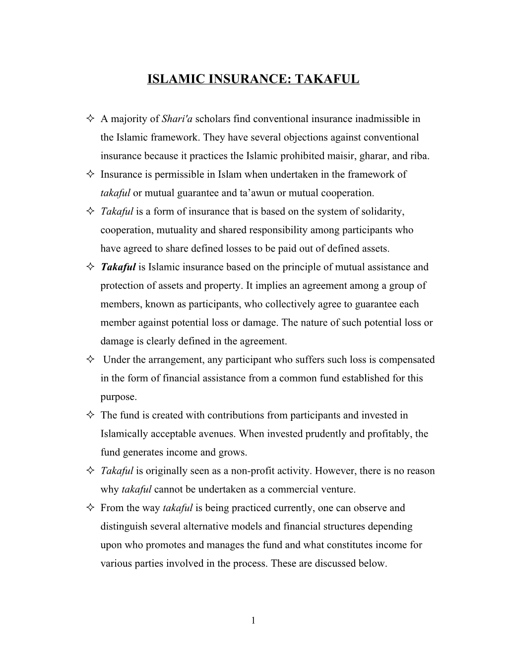 Islamic Insurance: Takaful