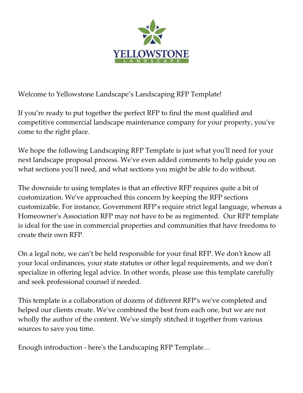 Welcome to Yellowstone Landscape S Landscaping RFP Template!