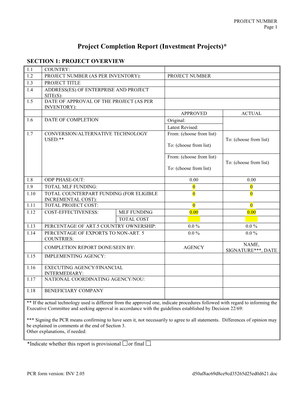 Project Completion Report (Investment Projects)