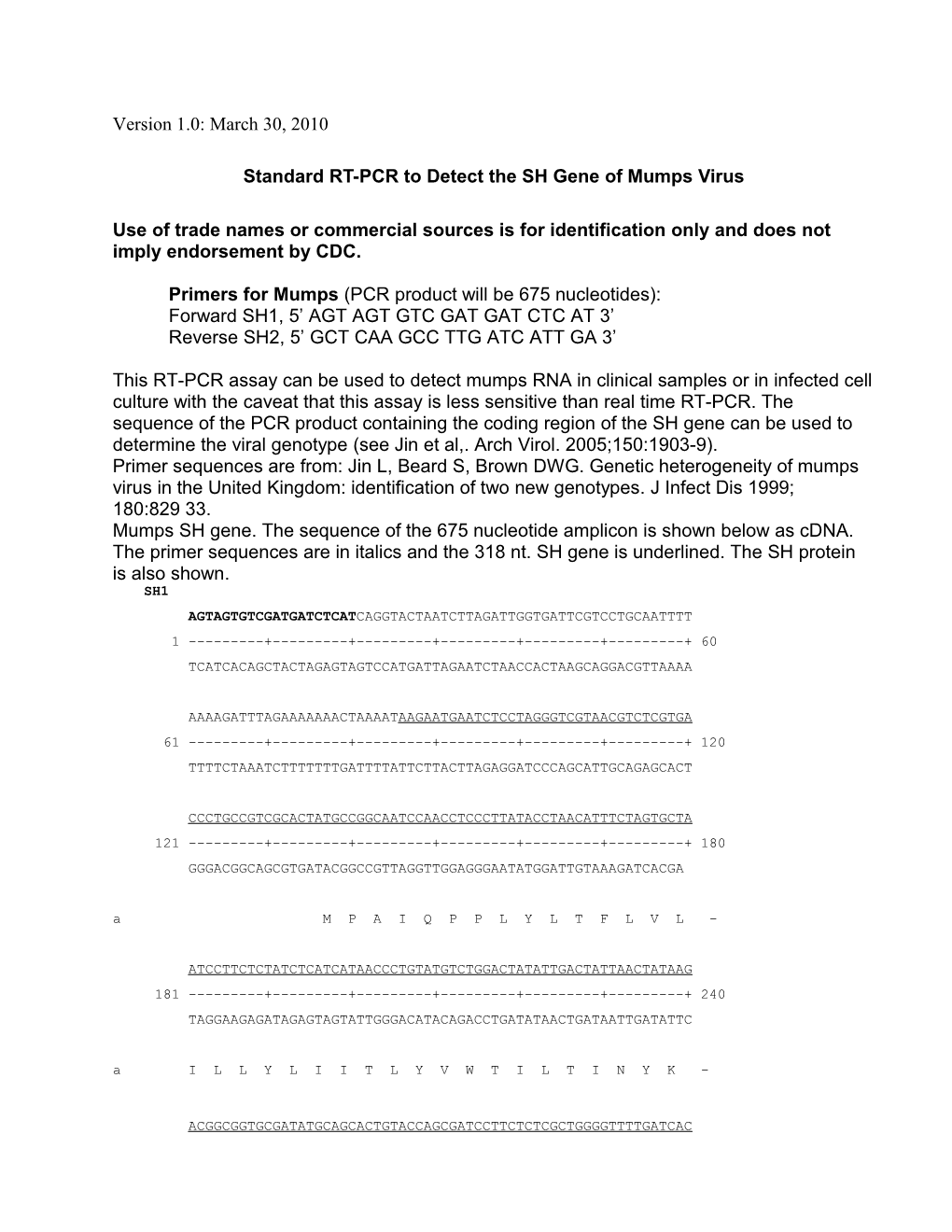 MUMPS Virus Standard RT-PCR Overview