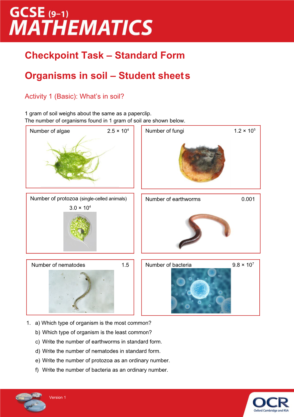 GCSE (9-1) Mathematics, Organisms in Soil