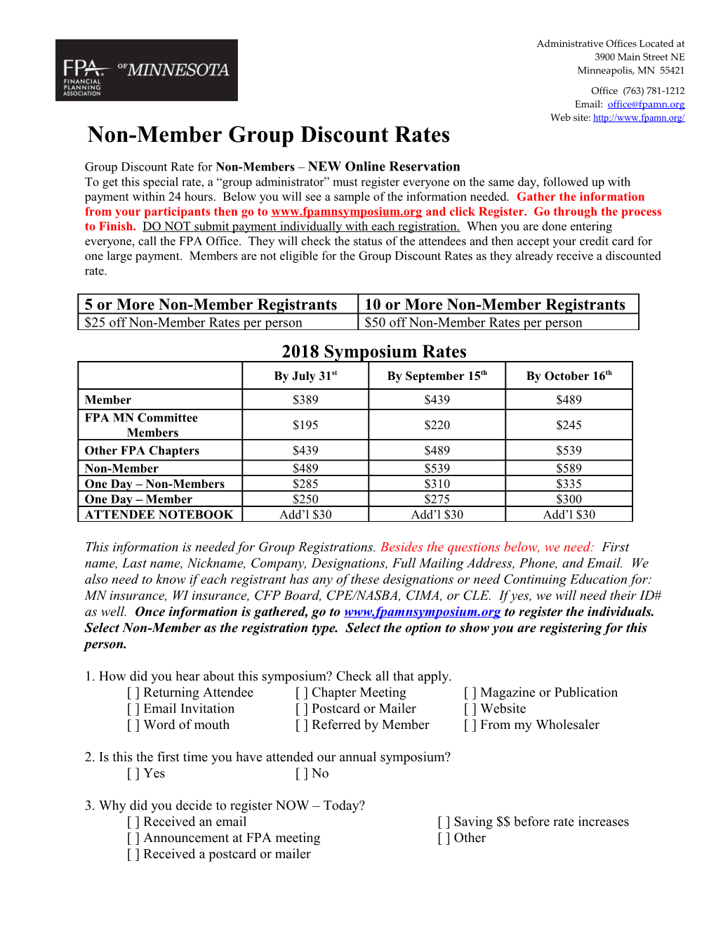 Non-Member Group Discount Rates