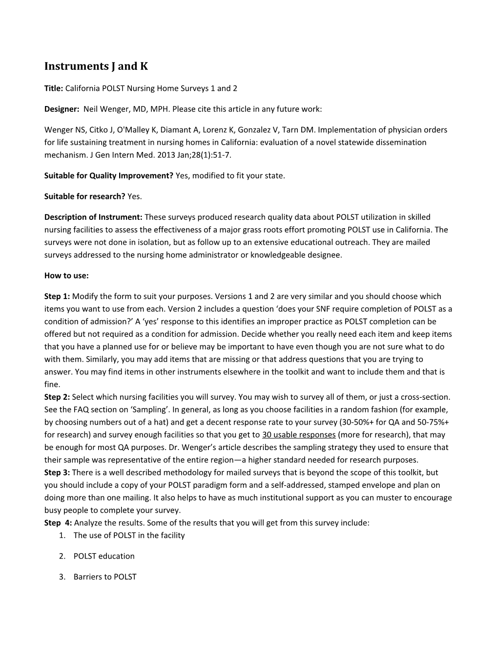 Title:California POLST Nursing Home Surveys 1 and 2