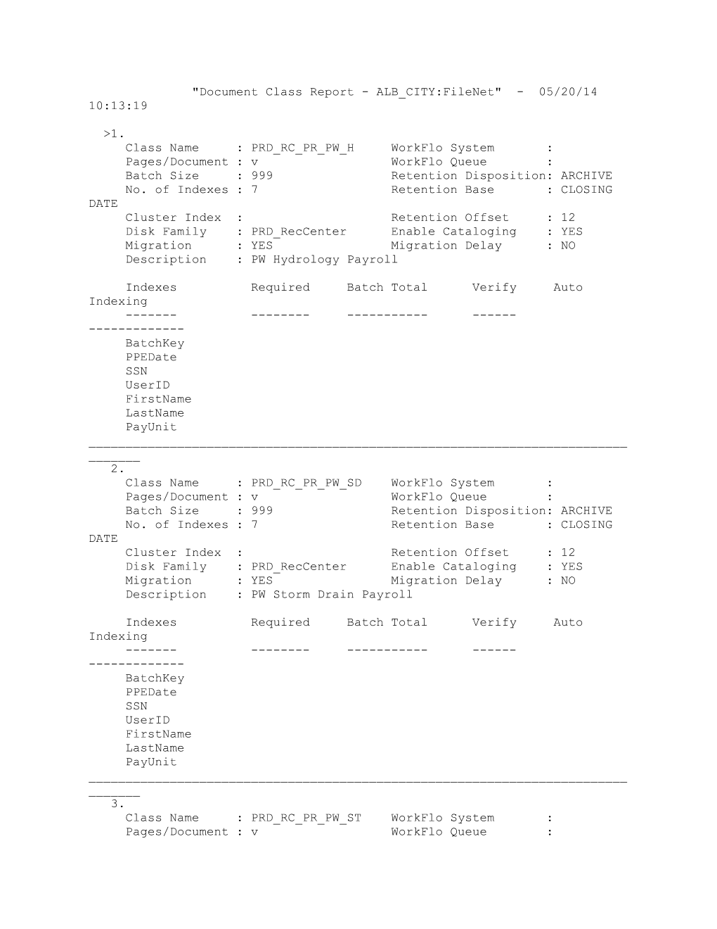 Document Class Report - ALB CITY:Filenet - 05/20/14 10:13:19