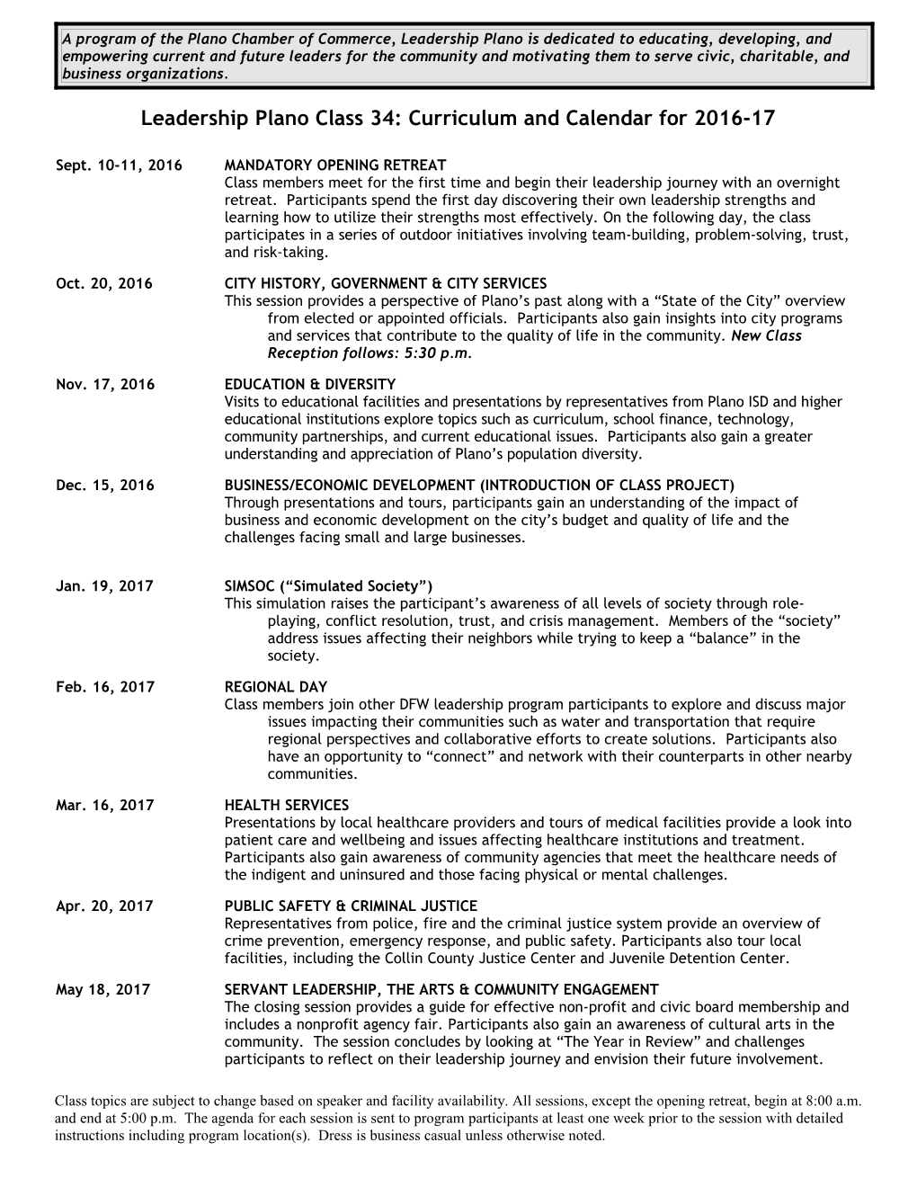 Overview of Class Days for LP28