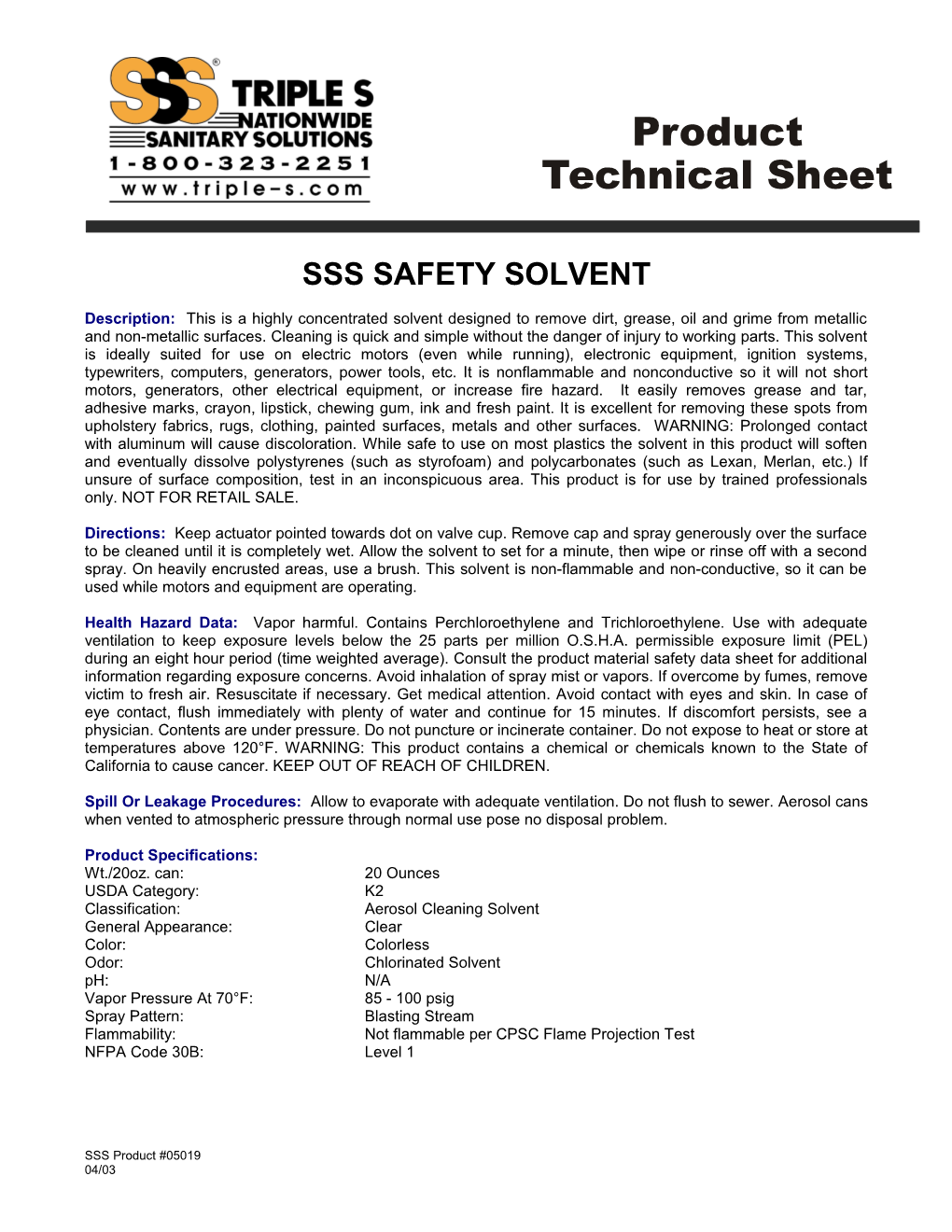 Sss Safety Solvent