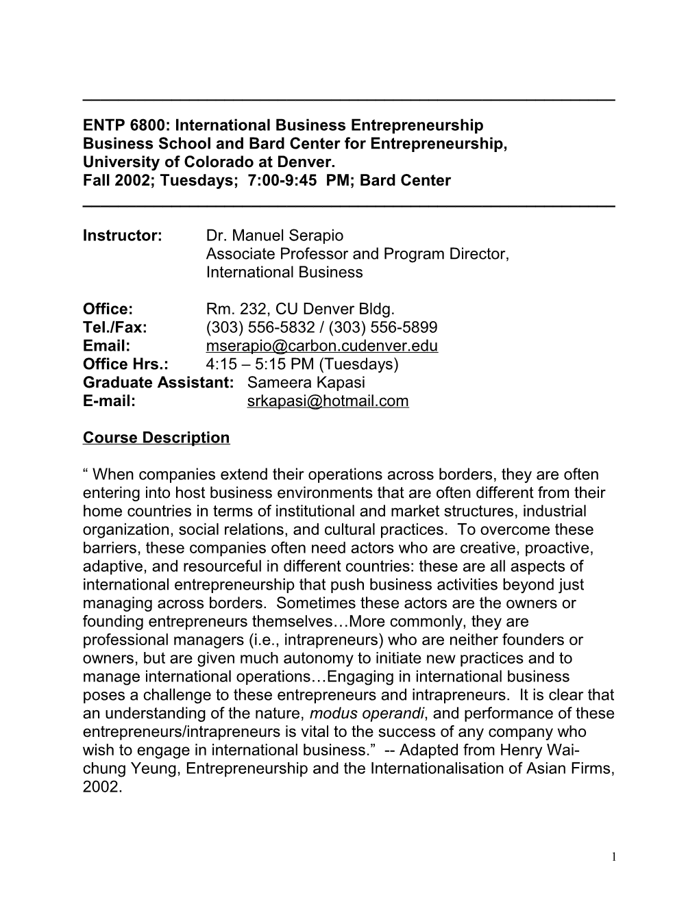 ENTP 6800: International Business Entrepreneurship