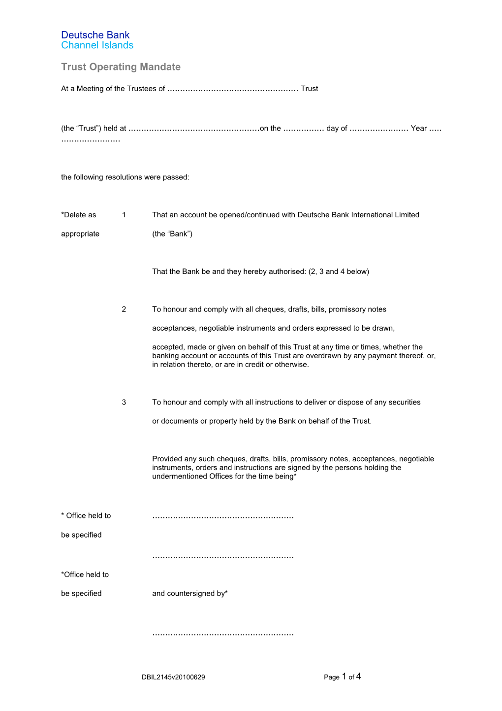 Trust Operating Mandate