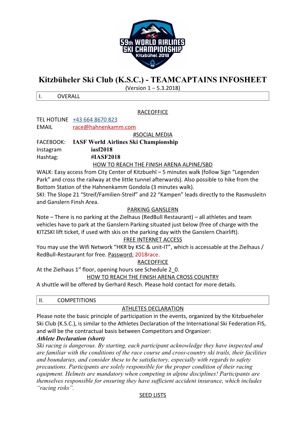 Kitzbüheler Ski Club (K.S.C.) - TEAMCAPTAINS INFOSHEET