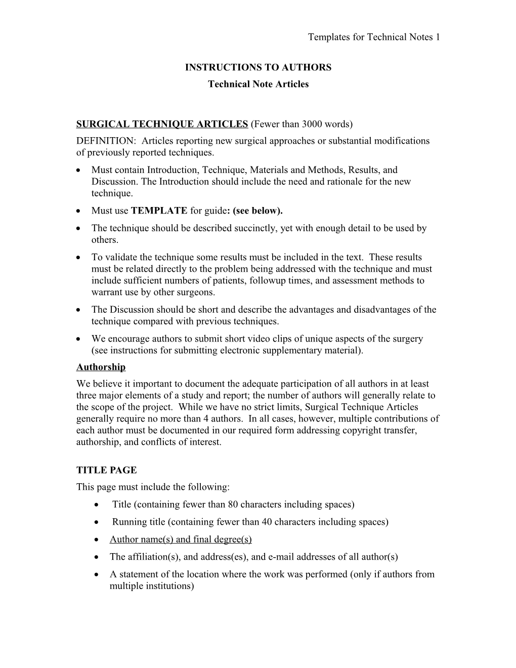 Templates for Technical Notes 1