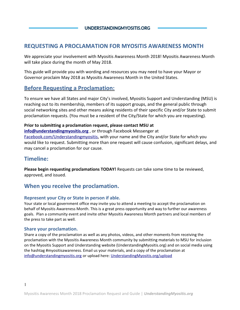 Requesting a Proclamation for Myositis Awareness Month