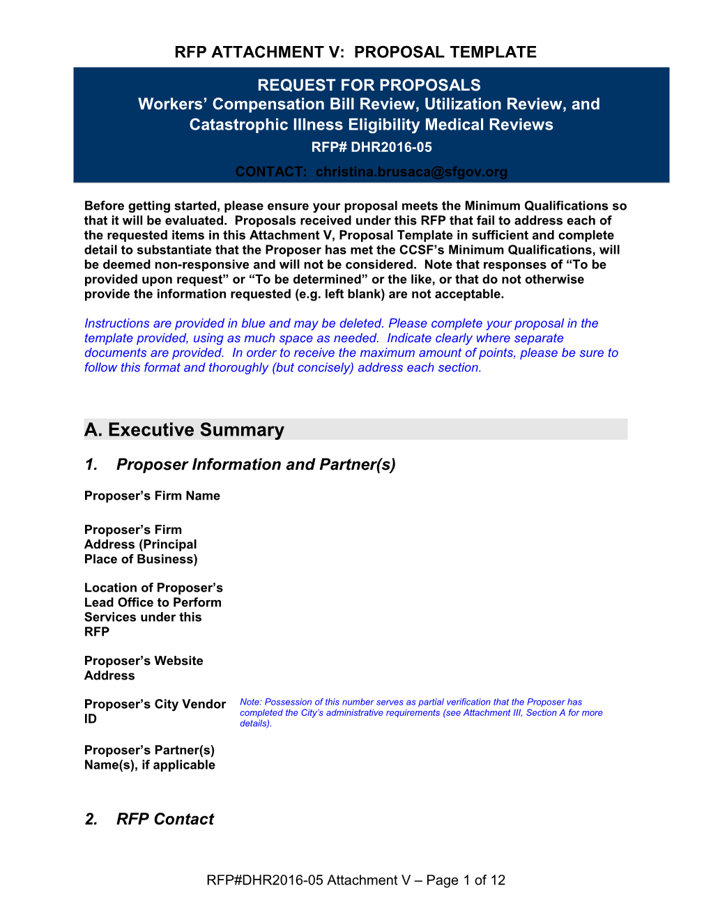 Rfp Attachment V: Proposal Template