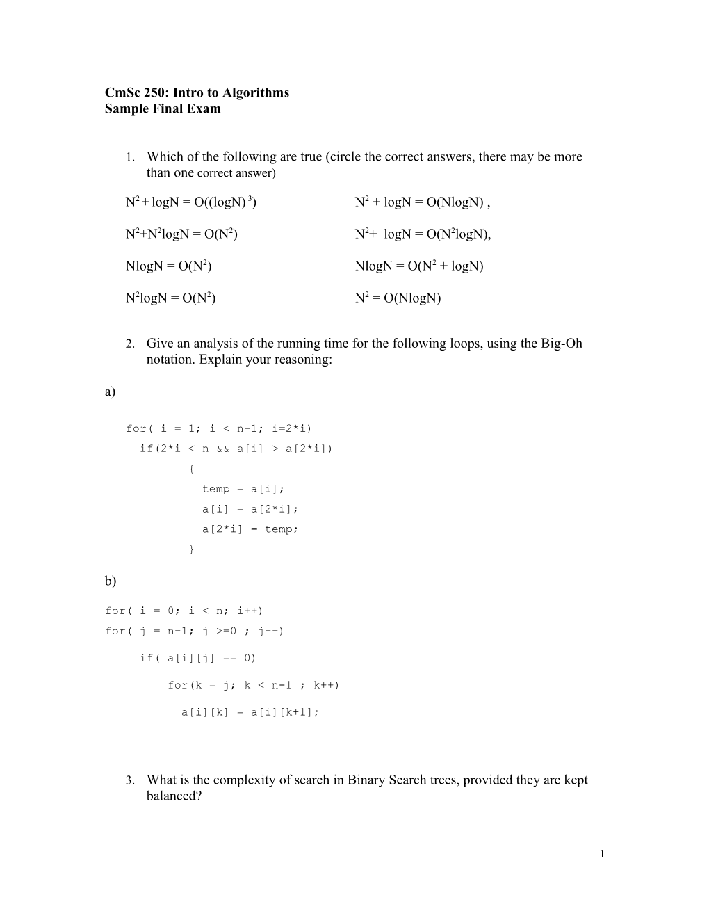 Summary of Sorting Algorithms