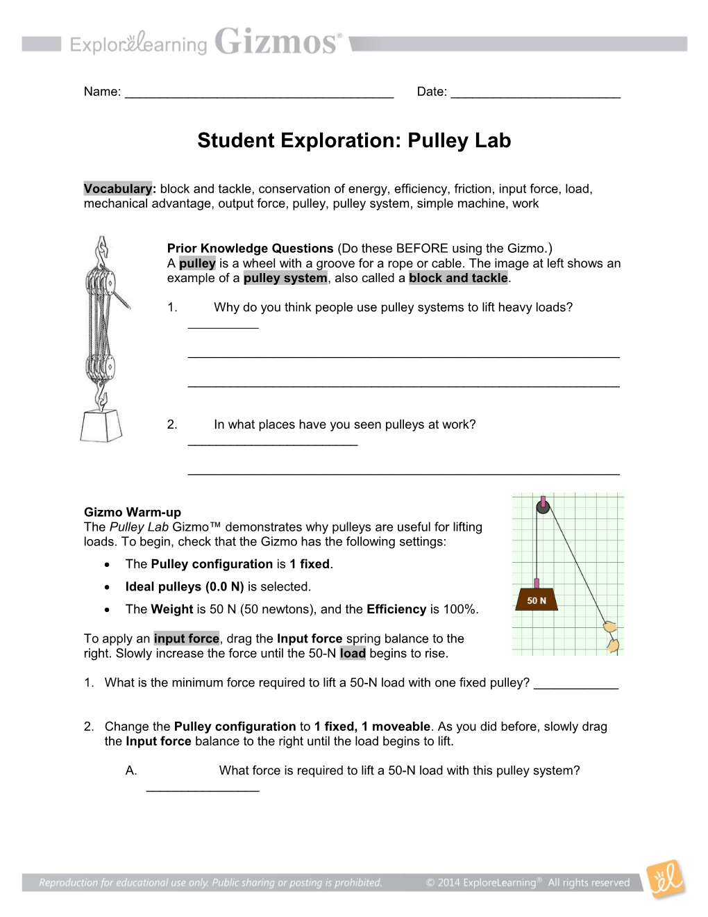 Student Exploration: Pulley Lab