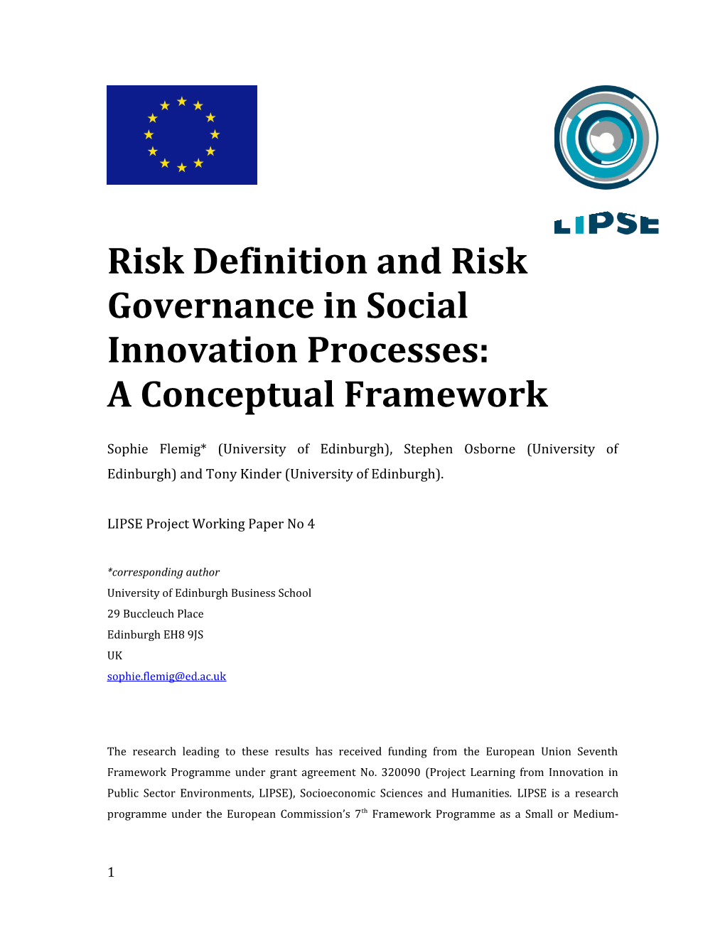 Risk Definition and Risk Governance in Social Innovation Processes: a Conceptual Framework