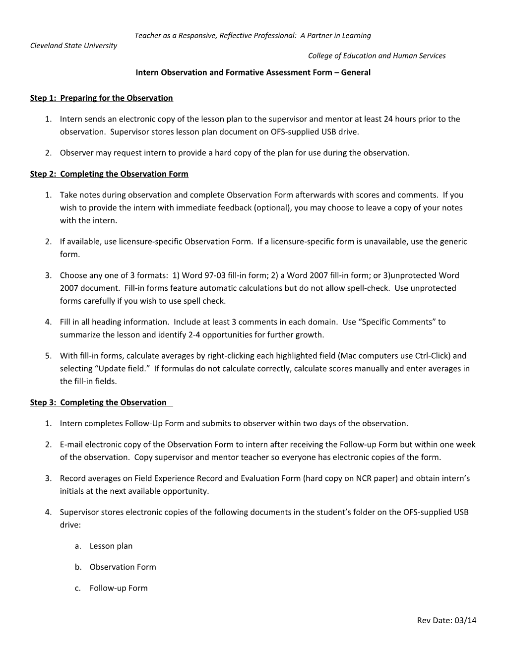 Intern Observation and Formative Assessment Form General